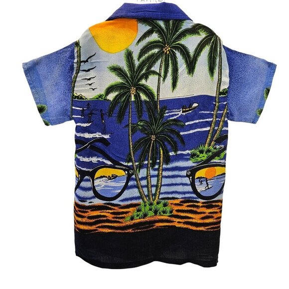 Opel Baby Boy Hawaiian Shirt 2T Button-Up Sunset Palms Beach Design Soft Rayon - Picture 3 of 6